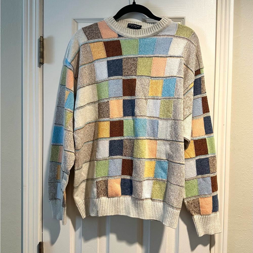 Vintage Riscatto Made in Italy Cotton Colorful Patchwork Sweater Men’s XL